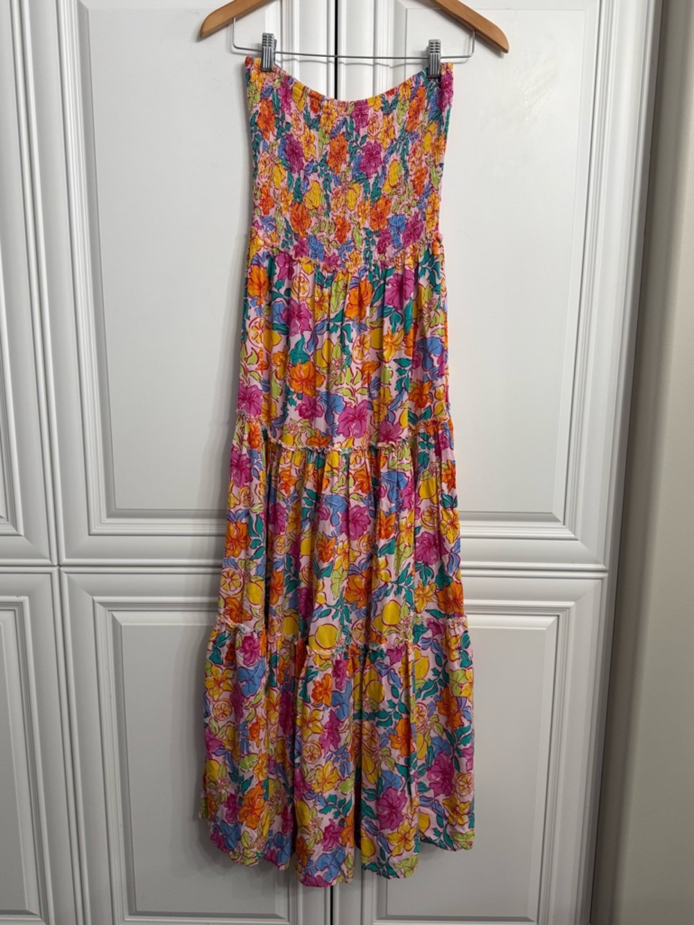 Abel the Label Size Large Strapless Tiered Maxi Dress Multi-Colour Floral Print